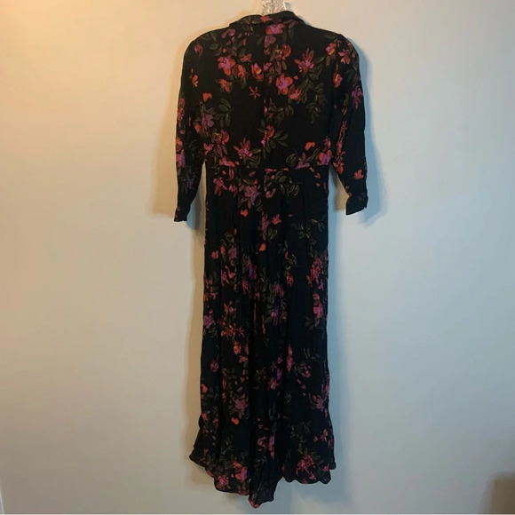 Zara Floral Black Maxi Dress Button Front 3/4 Sleeve XS - Picture 4 of 12